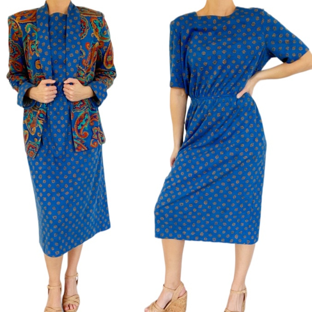 Vintage Martha’s Vineyard blue nautical paisley dress blazer set size medium